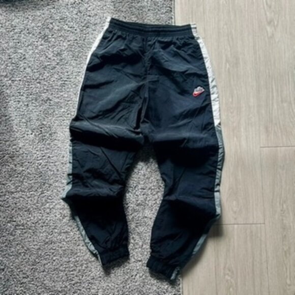 Vintage Style Nike Script Logo Track Pants Black White Y2K Baggy Joggers Small - Picture 1 of 9